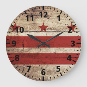 Washington DC Flag on Old Wood Grain Large Clock