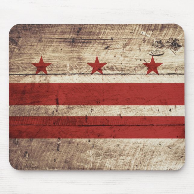 Washington DC Flag on Old Wood Grain Mouse Pad (Front)
