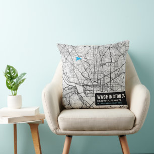 Washington, DC. Home Locator City Map Throw Pillow
