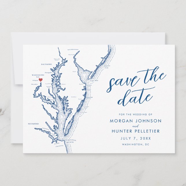 Washington DC Map Modern Wedding Save The Date (Front)