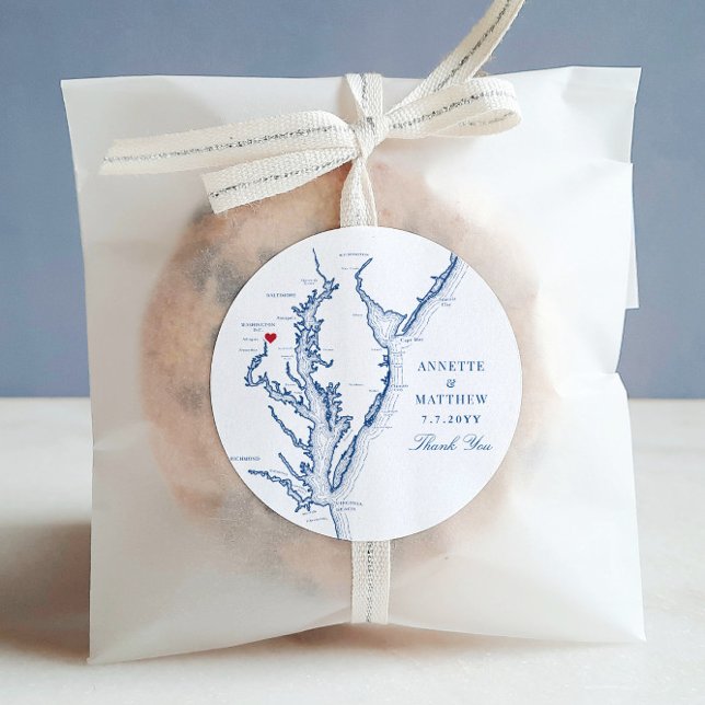 Washington DC Navy Wedding Favour Classic Round Sticker (These Washington DC wedding favor sticker labels are perfect for your DC destination wedding)