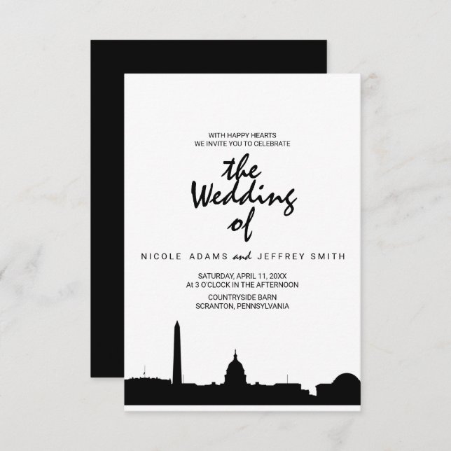 Washington DC Skyline Cityscape Wedding Invitation (Front/Back)