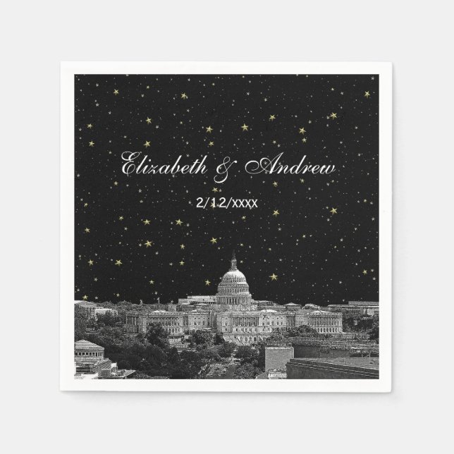 Washington DC Skyline Etched Starry Wedding Napkin (Front)