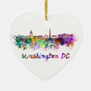 Washington DC skyline in watercolor Ceramic Ornament