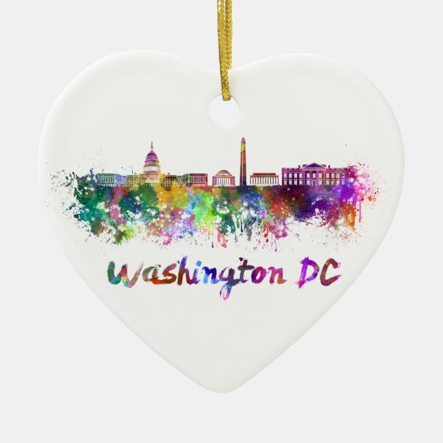Washington DC skyline in watercolor Ceramic Ornament (Front)