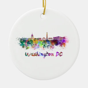 Washington DC skyline in watercolor Ceramic Ornament