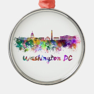 Washington DC skyline in watercolor Metal Ornament