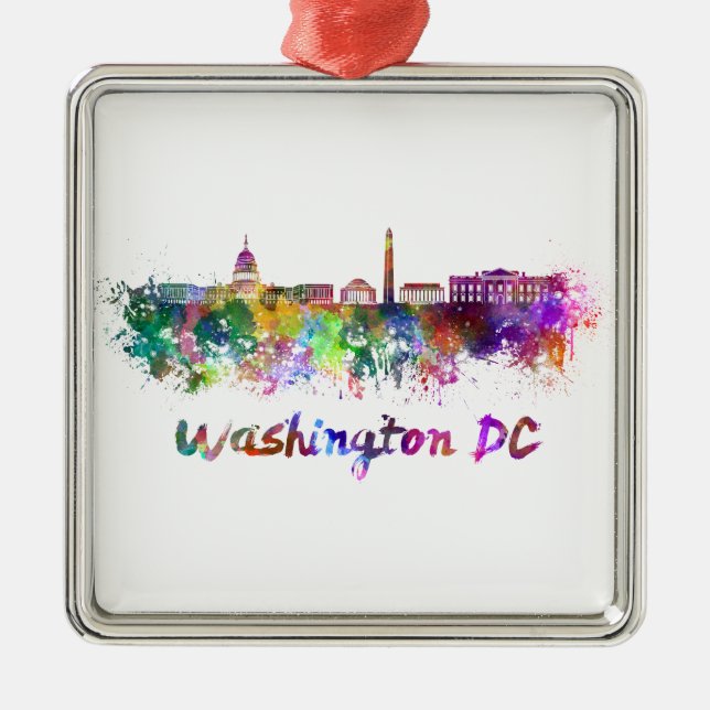 Washington DC skyline in watercolor Metal Ornament (Front)