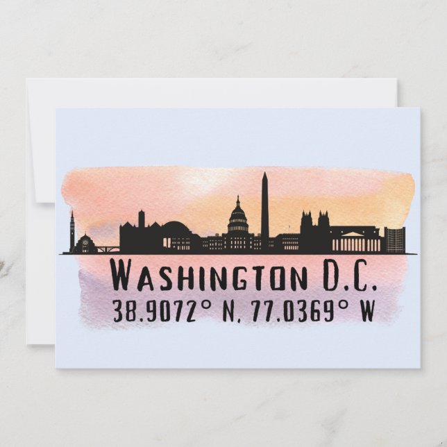 Washington DC Skyline Latitude and Longitude  Card (Front)