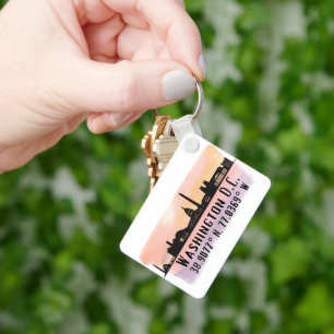 Washington DC Skyline Latitude and Longitude  Keychain