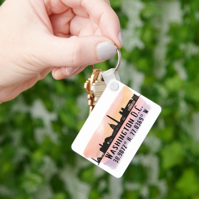 Washington DC Skyline Latitude and Longitude  Keychain (Hand)
