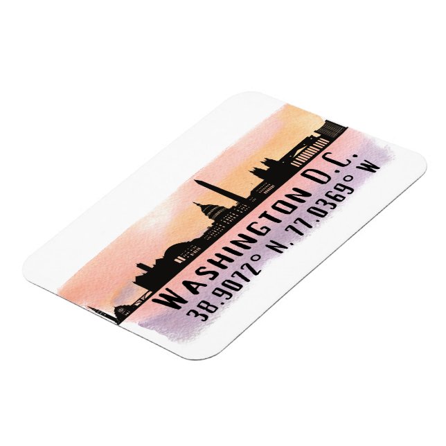 Washington DC Skyline Latitude and Longitude  Magnet (Left Side)
