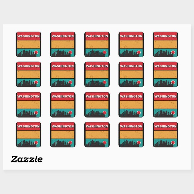 Washington DC State Skyline Souvenir Vintage Square Sticker (Sheet)