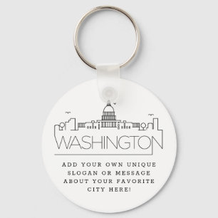 Washington DC Stylized Skyline   Custom Slogan Keychain
