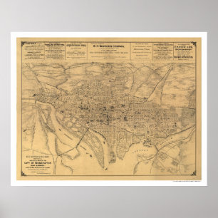 Washington DC & Suburbs Map by Gedney 1886 Poster