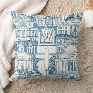 Washington DC toile blue Throw Pillow