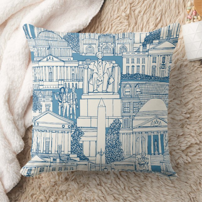 Washington DC toile blue Throw Pillow (Blanket)