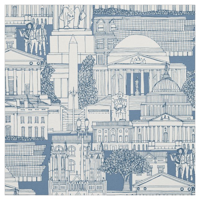 Washington DC toile cobalt denim Fabric (Swatch)