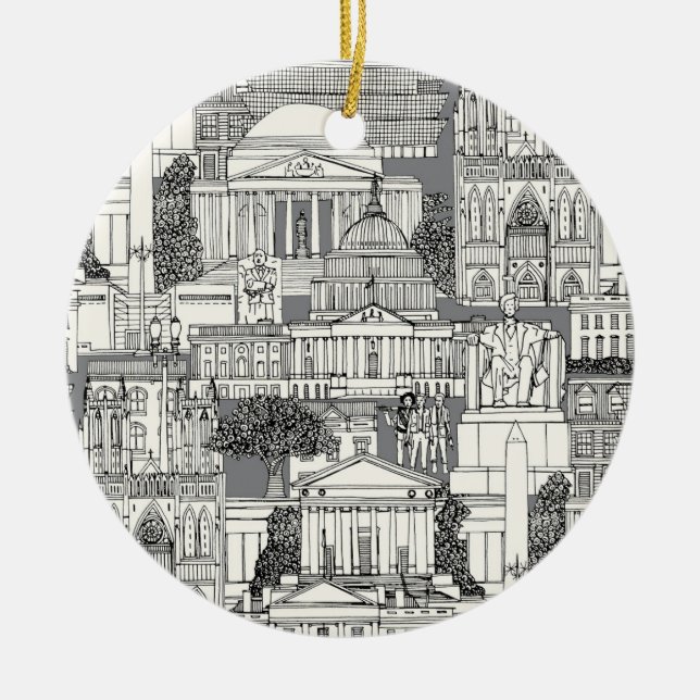 Washington DC toile gray Ceramic Ornament (Front)