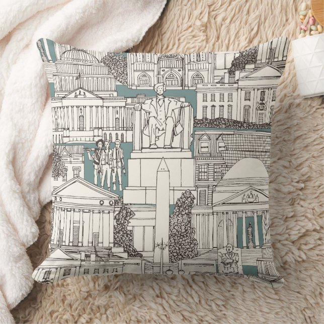 Washington DC toile juniper Throw Pillow (Blanket)