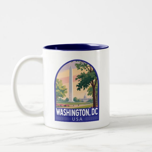 Washington DC Travel Art Emblem Two-Tone Coffee Mug (Left)