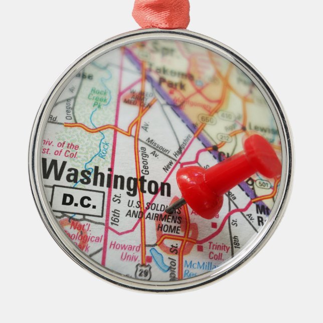 Washington DC USA Capitol Map Pin Metal Ornament (Front)