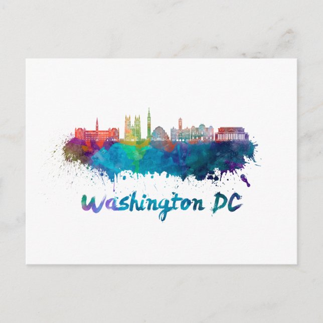 Washington DC V2 skyline in watercolor Postcard (Front)