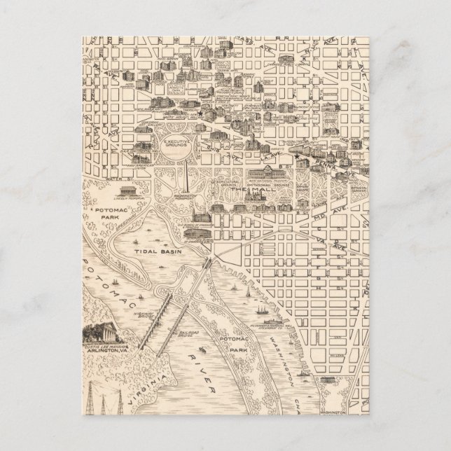 Washington DC Vintage Map  Postcard (Front)
