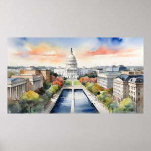 Washington DC watercolor art Poster