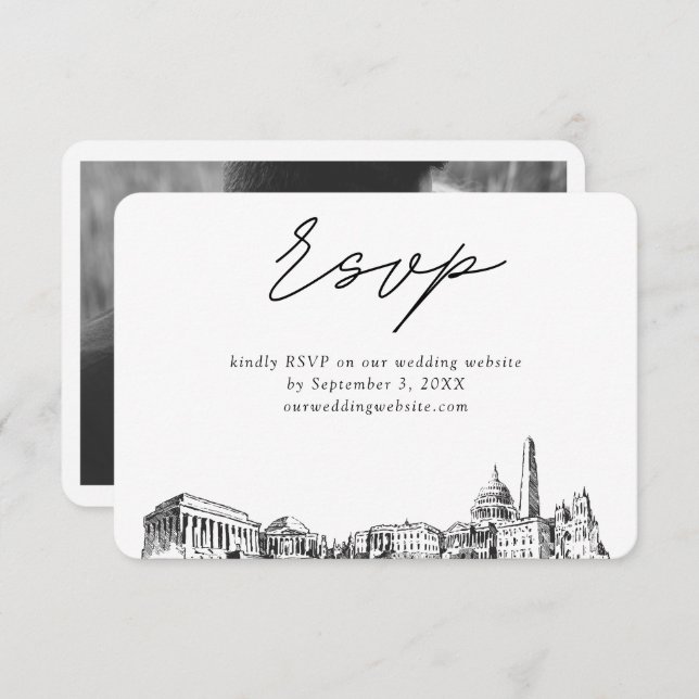 Washington DC Wedding Minimalist Sketch RSVP Enclosure Card (Front/Back)