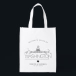 Washington DC Wedding | Stylized Skyline Reusable Grocery Bag<br><div class="desc">A unique wedding bag for a wedding taking place in the beautiful city of Washington DC.  This bag features a stylized illustration of the city's unique skyline with its name underneath.  This is followed by your wedding day information in a matching open lined style.</div>