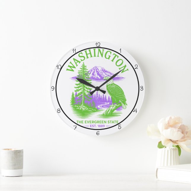 Washington Evergreen State Eagle Large Clock (Home)