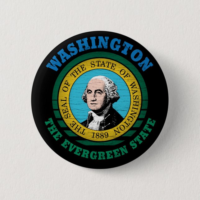 WASHINGTON EVERGREEN STATE FLAG 2 INCH ROUND BUTTON (Front)