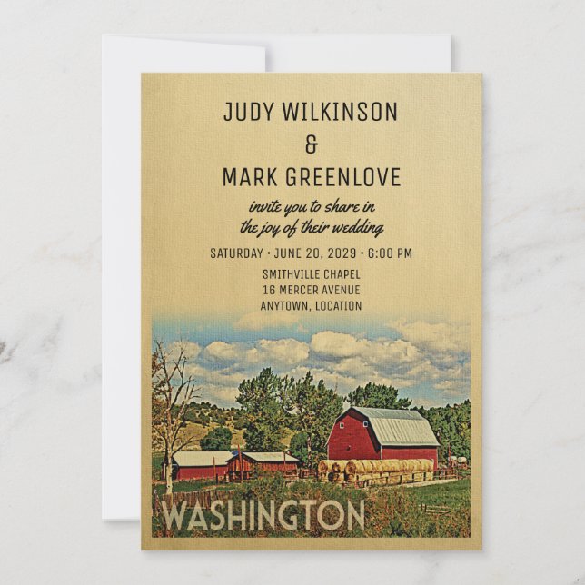 Washington Faire-part de mariage Farm Grange Rusti (Devant)
