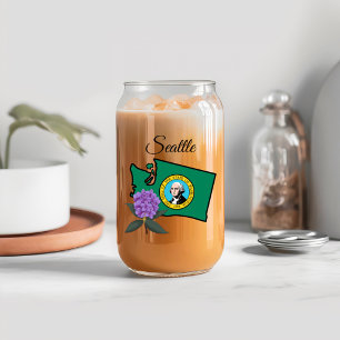 Washington Flag & Flower Pacific Rhododendron Can Glass