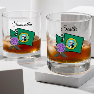 Washington Flag & Flower Pacific Rhododendron Whiskey Glass