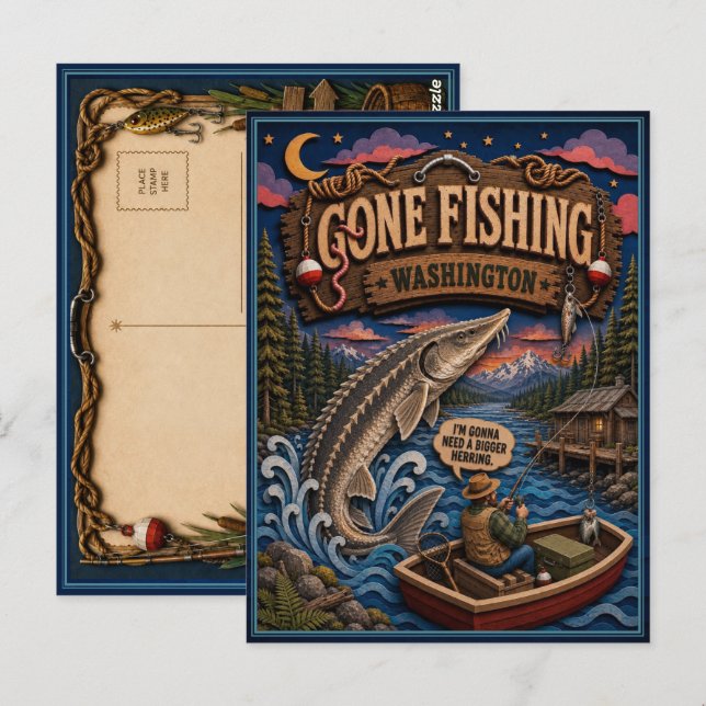 Washington Gone Fishing White Sturgeon Postcard (Front/Back)