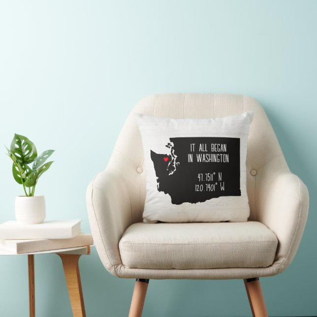 Washington GPS Coordinates with Heart Throw Pillow (Chair)