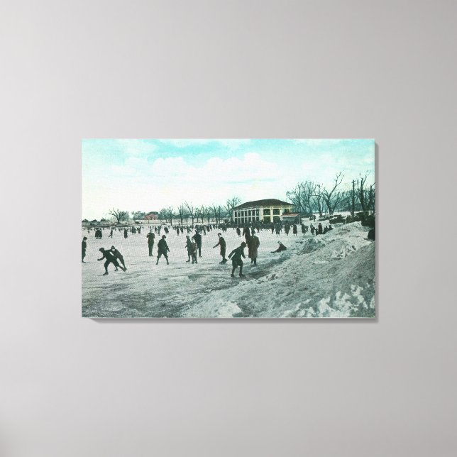 Washington Lake Park Ice Skating Scene Canvas Print (Front)