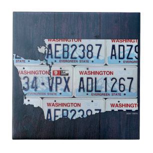Washington License Plate Map Ceramic Tile V2