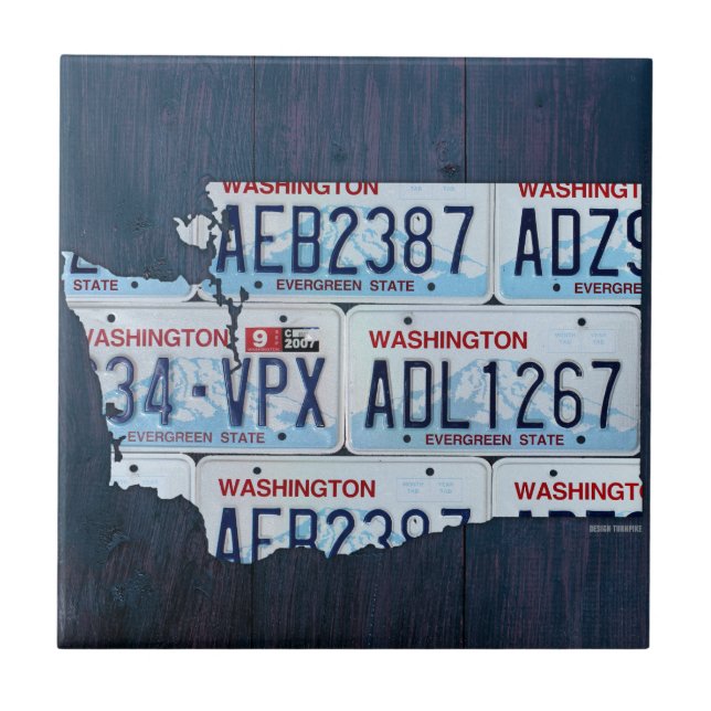 Washington License Plate Map Ceramic Tile V2 (Front)