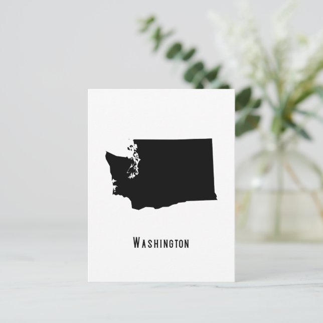 Washington Map - Black and White Modern Washington Postcard (Standing Front)