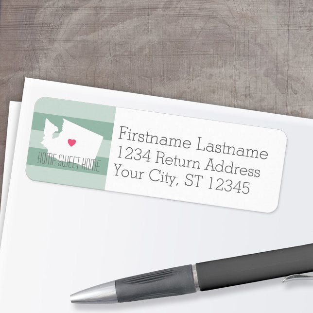 Washington Map Home State Love with Custom Heart (Personalized Mailing Label with Return Address and State Map - Low Minimum)
