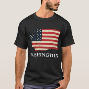 Washington Map State American Flag 4th Of July  T-Shirt