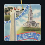 Washington Memory Tribute Ceramic Ornament<br><div class="desc">In memory of our first President George Washington.  A vintage postcard repurposed on an ornament.</div>