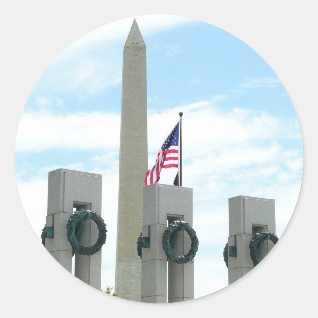 Washington Monument and WWII Memorial in DC Classic Round Sticker (Front)