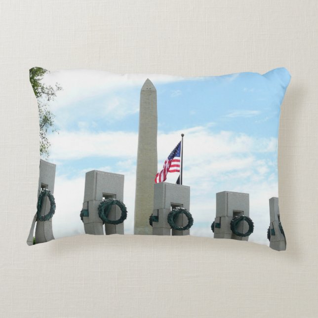 Washington Monument and WWII Memorial in DC Decorative Pillow (Back)