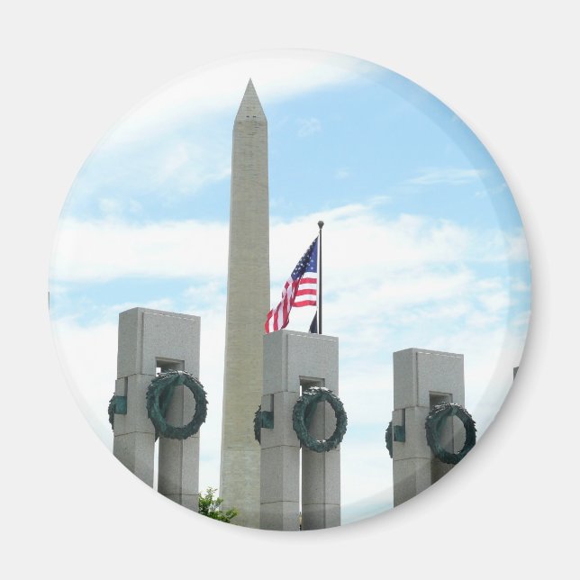 Washington Monument and WWII Memorial in DC Magnet (Front)