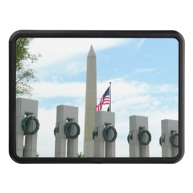 Washington Monument and WWII Memorial in DC Trailer Hitch Cover (Front)
