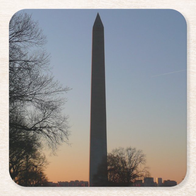 Washington Monument at Sunset in DC Square Paper Coaster (Front)